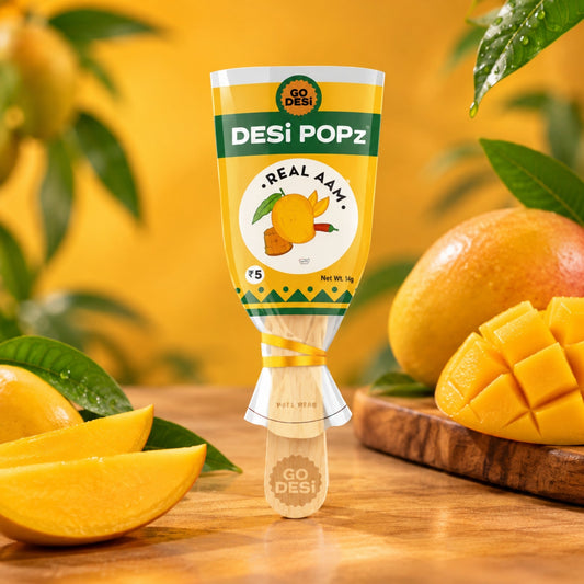 Real Aam + Spicy Lollipop | Pack of 5 | GoDesi Popz | Bachpan Bites