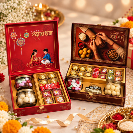 Rakhi Gift Hamper – Sweets, Chocolates & Rakhi Gift Box